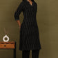 W for Woman Black Yarn Dyed Floral Embroidered Pure Cotton Straight Kurta