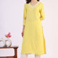W for Woman Yellow Floral Printed A-Line Viscose Kurta