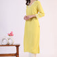 W for Woman Yellow Floral Printed A-Line Viscose Kurta