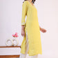 W for Woman Yellow Floral Printed A-Line Viscose Kurta