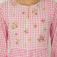 W for Woman Pink and White Checker Cotton Crepe A-line Kurta with Embroidered Yoke