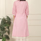 W for Woman Pink and White Checker Cotton Crepe A-line Kurta with Embroidered Yoke