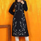 W for Woman Black Thread Embroidered Cotton Modal Straight Kurta