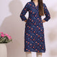 W for Woman Blue Bold Floral Printed Cotton Cambric Straight Kurta