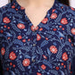 W for Woman Blue Bold Floral Printed Cotton Cambric Straight Kurta