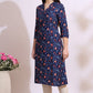 W for Woman Blue Bold Floral Printed Cotton Cambric Straight Kurta