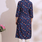 W for Woman Blue Bold Floral Printed Cotton Cambric Straight Kurta