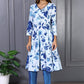 W for Woman Blue Floral Printed Lace Rayon Flared Kurta