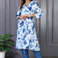 W for Woman Blue Floral Printed Lace Rayon Flared Kurta