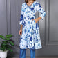 W for Woman Blue Floral Printed Lace Rayon Flared Kurta
