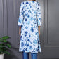 W for Woman Blue Floral Printed Lace Rayon Flared Kurta