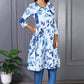 W for Woman Blue Floral Printed Lace Rayon Flared Kurta