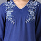 W for Woman Blue Embroidered Printed Thread Embroidery Rayon Flax A-line Kurta