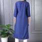 W for Woman Blue Embroidered Printed Thread Embroidery Rayon Flax A-line Kurta