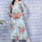W for Woman Blue Floral Printed Pure Cotton Straight Kurta