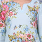 W for Woman Blue Floral Printed Pure Cotton Straight Kurta