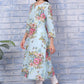 W for Woman Blue Floral Printed Pure Cotton Straight Kurta