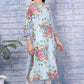W for Woman Blue Floral Printed Pure Cotton Straight Kurta