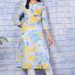 W for Woman Bue Floral Printed Pure Cotton Straight Kurta with Lace