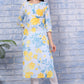 W for Woman Bue Floral Printed Pure Cotton Straight Kurta with Lace