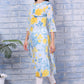 W for Woman Bue Floral Printed Pure Cotton Straight Kurta with Lace