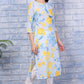 W for Woman Bue Floral Printed Pure Cotton Straight Kurta with Lace