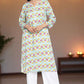 W for Woman Aqua Green Printed Modal Straight Kurta