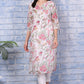 W for Woman Off-White Floral Printed Kota Straight Kurta with Lace
