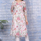 W for Woman Off-White Floral Printed Kota Straight Kurta with Lace