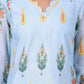 W for Woman Blue Floral Printed Chanderi A-Line Kurta