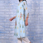 W for Woman Blue Floral Printed Chanderi A-Line Kurta