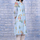 W for Woman Blue Floral Printed Chanderi A-Line Kurta