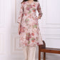 W for Woman Beige Floral Printed Chanderi Straight Kurta