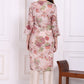 W for Woman Beige Floral Printed Chanderi Straight Kurta