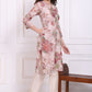 W for Woman Beige Floral Printed Chanderi Straight Kurta