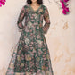 W for Woman Green Floral Print Dori Embroidery Straight Kota Doria Kurta