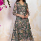 W for Woman Green Floral Print Dori Embroidery Straight Kota Doria Kurta