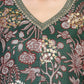 W for Woman Green Floral Print Dori Embroidery Straight Kota Doria Kurta
