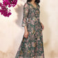 W for Woman Green Floral Print Dori Embroidery Straight Kota Doria Kurta