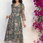 W for Woman Green Floral Print Dori Embroidery Straight Kota Doria Kurta