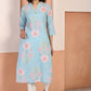 W for Woman Blue Floral Printed Thread Work Straight Rayon Kurta