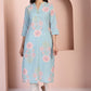 W for Woman Blue Floral Printed Thread Work Straight Rayon Kurta
