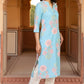 W for Woman Blue Floral Printed Thread Work Straight Rayon Kurta