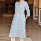 W for Woman Blue Floral Printed Thread Work Straight Rayon Kurta