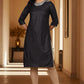 W for Woman Black Glitter Printed Rayon Straight Kurta with Embroidered Neck