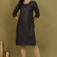 W for Woman Black Glitter Printed Rayon Straight Kurta with Embroidered Neck