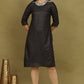 W for Woman Black Glitter Printed Rayon Straight Kurta with Embroidered Neck