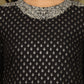 W for Woman Black Glitter Printed Rayon Straight Kurta with Embroidered Neck