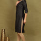 W for Woman Black Glitter Printed Rayon Straight Kurta with Embroidered Neck