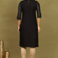 W for Woman Black Glitter Printed Rayon Straight Kurta with Embroidered Neck
